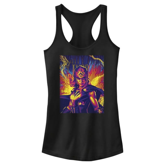 Junior's Marvel: Thor: Love and Thunder Mighty Jane Foster  Racerback Tank Top Black 2X Large