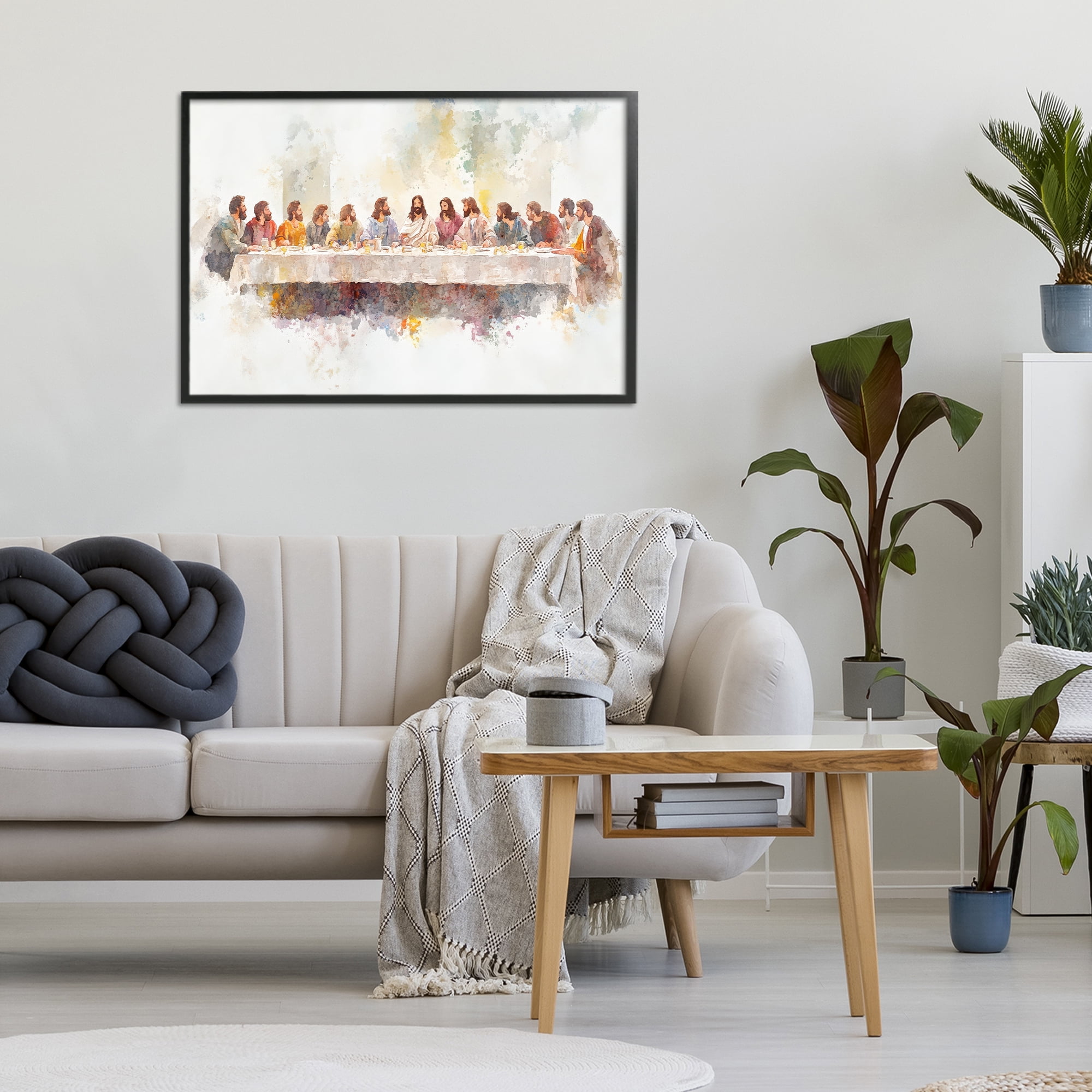 Stupell Industries Watercolor Supper Spirituality Black Framed Giclee Art, design by Petal Prints Design