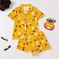 thumbnail image 2 of CUZIBR Girls Halloween Pajamas Sets Pumpkin Bat Castle Pajamas Set Lapel Button Short Sleeve Shirt Elastic Waist Shorts 2 Pieces Sleepwear Loungewear Outfits,E-Yellow,13-14 Years, 2 of 9