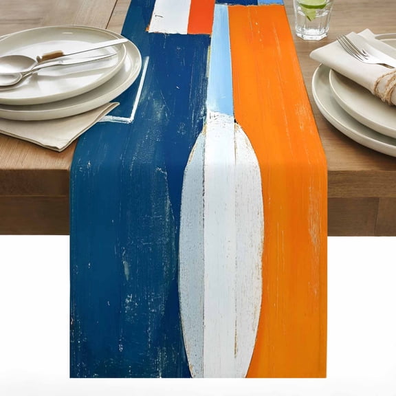 Modernism Table Runner 13x36 inch Simple Style Gary Orange Blue Color Block Cotton Linen Dining Table Runner Ideal for Dresser Kitchen Coffee Tables - Machine Washable