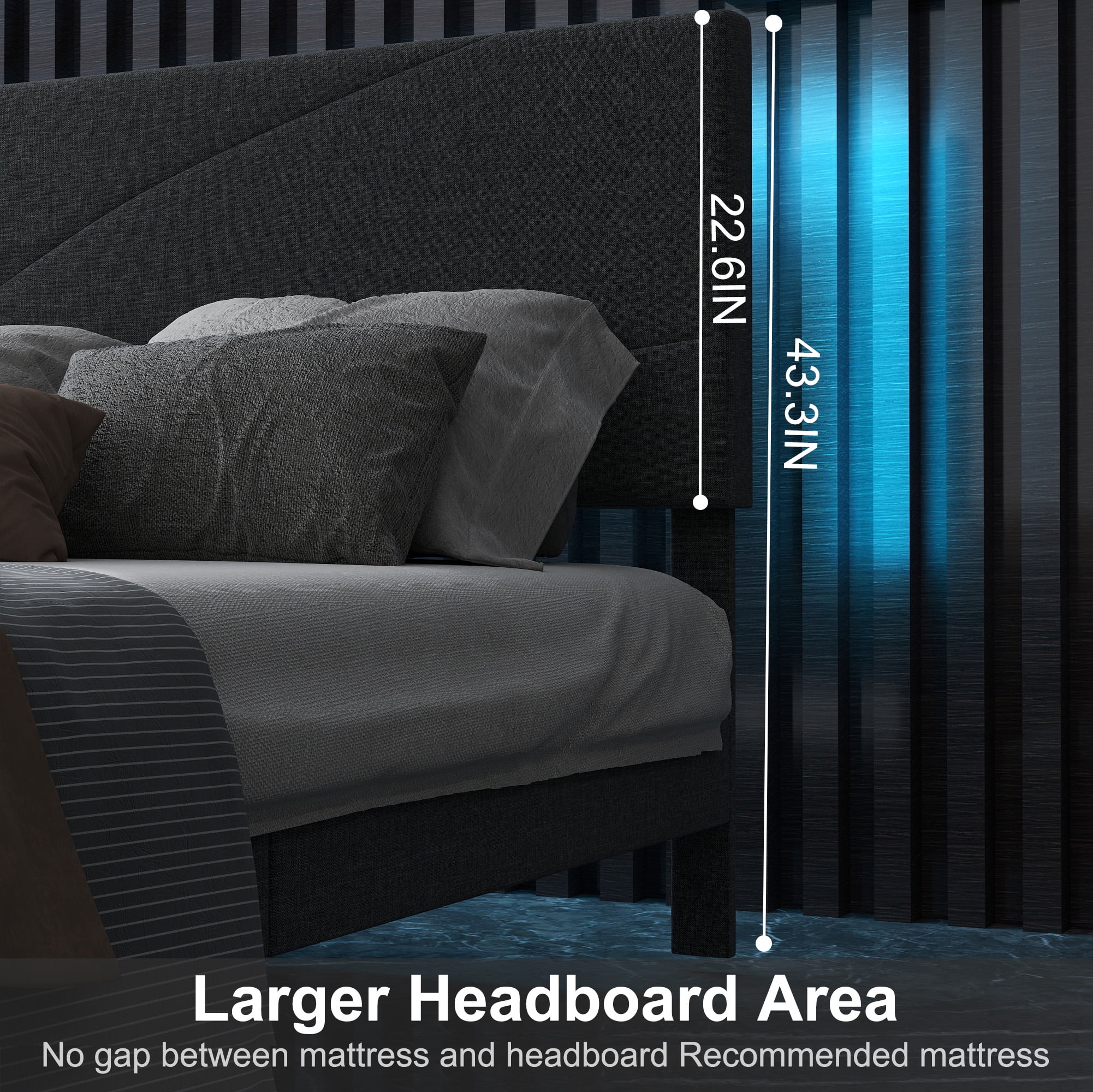 Lit queen-size rembourré Homy Casa avec plateau télé pour chambres élégantes