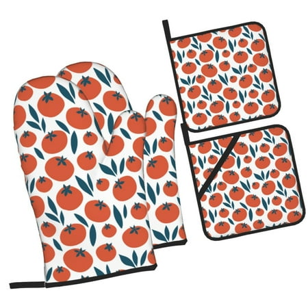 

Sikiie Hand Drawn Tomatoes Oven Mitts and Pot Holders Silicone Oven Gloves Heat Resistant Oven Mitts 4Pcs Set