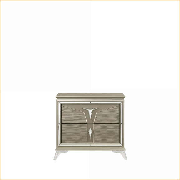 Modern 2-Drawer Wood Nightstand with Mirrored Accents – Bedroom Storage