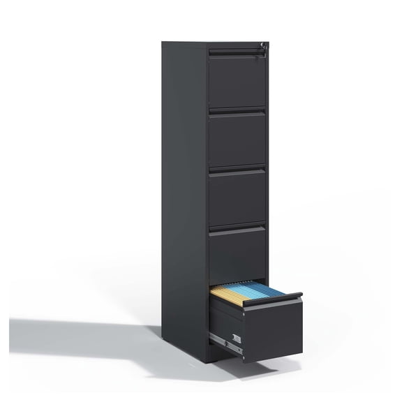 5-Drawer Metal File Cabinet with Lock, Vertical Storage Filing Cabinet for A4/Legal/Letter Files, Black