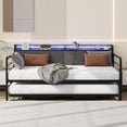 thumbnail image 7 of Daybed with Trundle Bed, Twin Bed Frame with Linen Upholstered Storage Headboard & Charging Station and LED Light, Heavy Duty Metal Day Bed Pop Up Trundle Bed for Living Room,Bedroom, Black, 7 of 7
