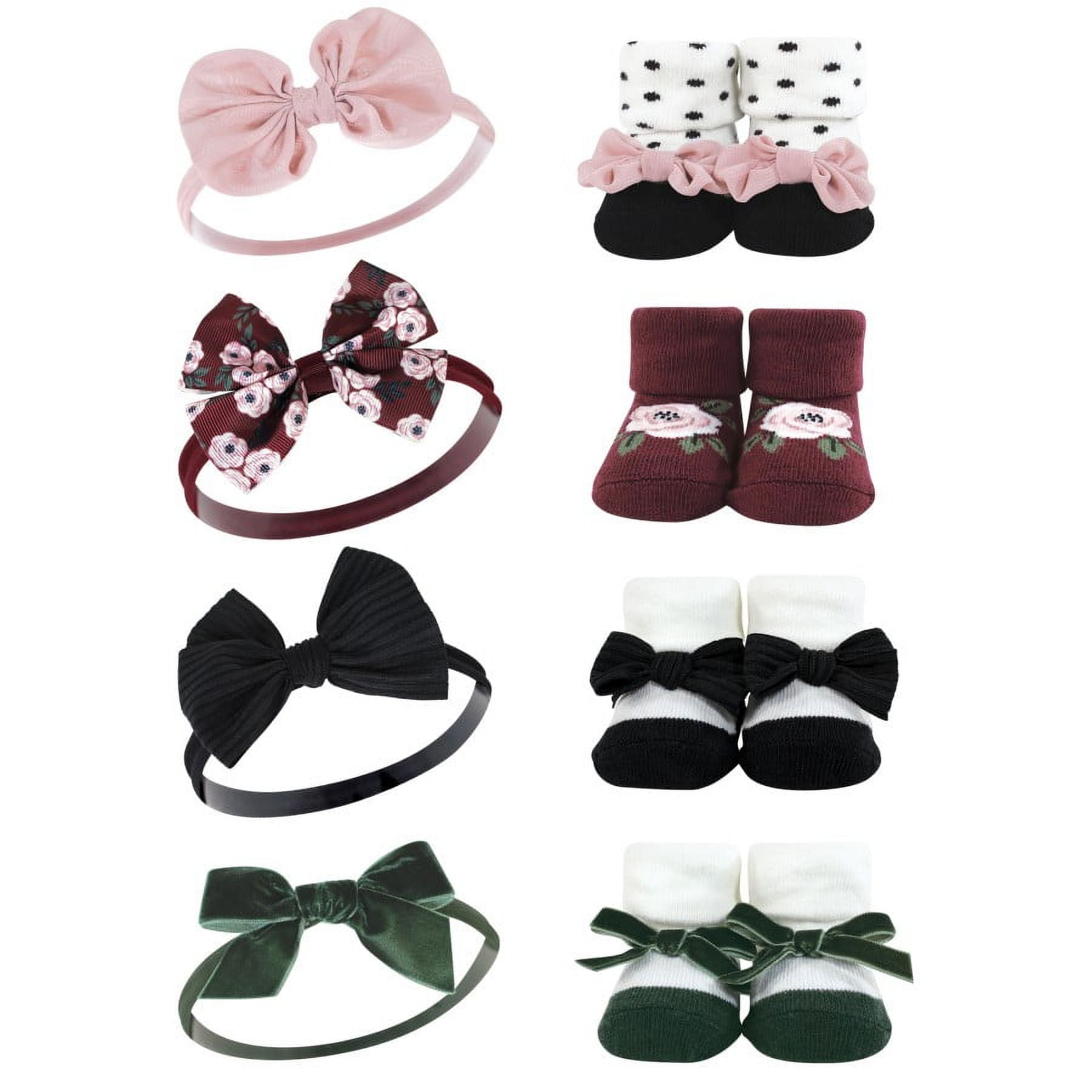 Hudson Baby Infant Girl 16Pc Headband and Socks Giftset, Burgundy Floral, One Size