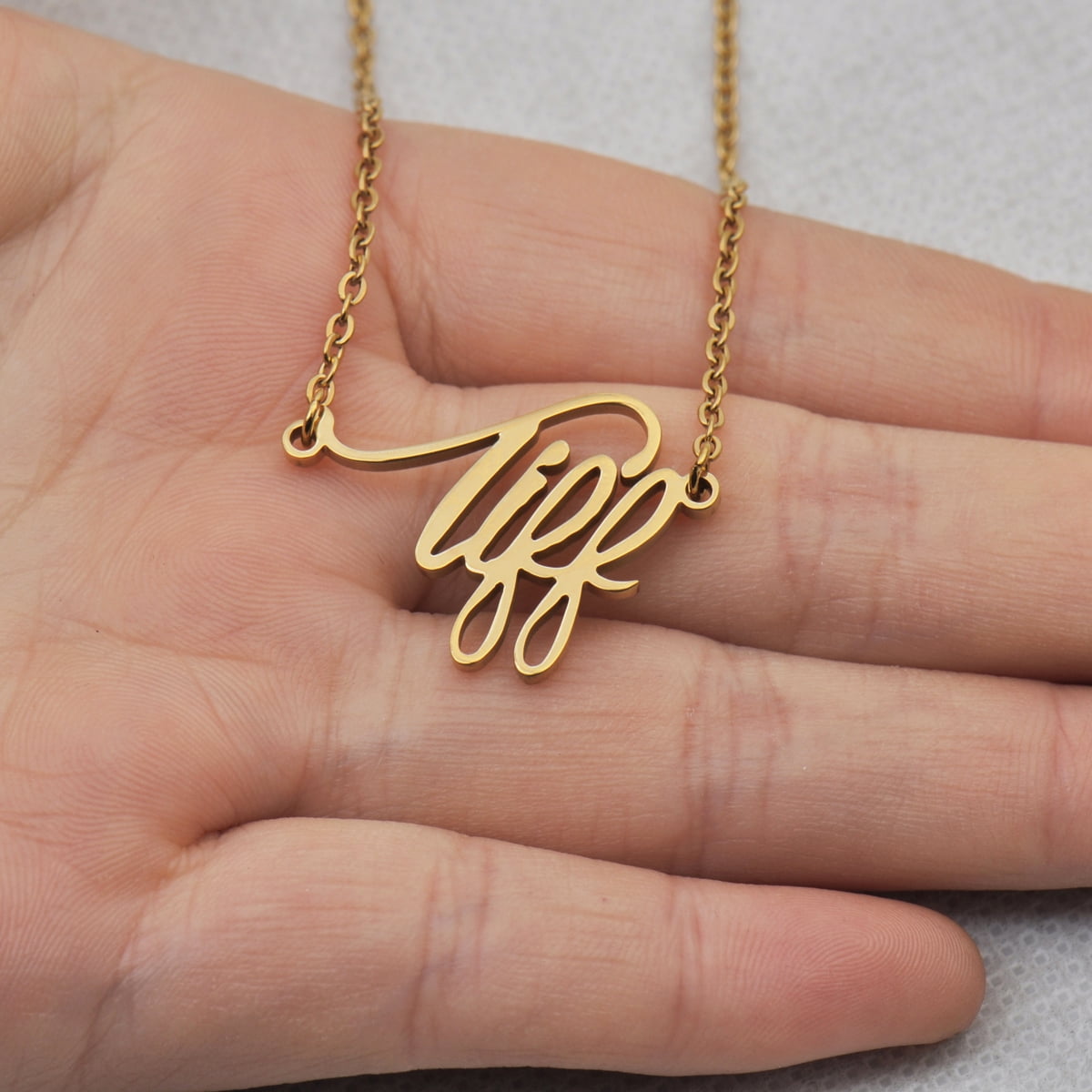 18k Gold Plated Dainty Tiff Name Necklace Pendant Charm Jewlery Mother Day  Gift