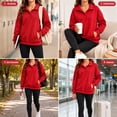 thumbnail image 5 of Quarter Button Sweatshirt Women Collared Fleece Long Sleeve Sweatshirt No Hood Winter Solid Color Loose Casual Pullover Tops with Side Pockets Red XXL, 5 of 10