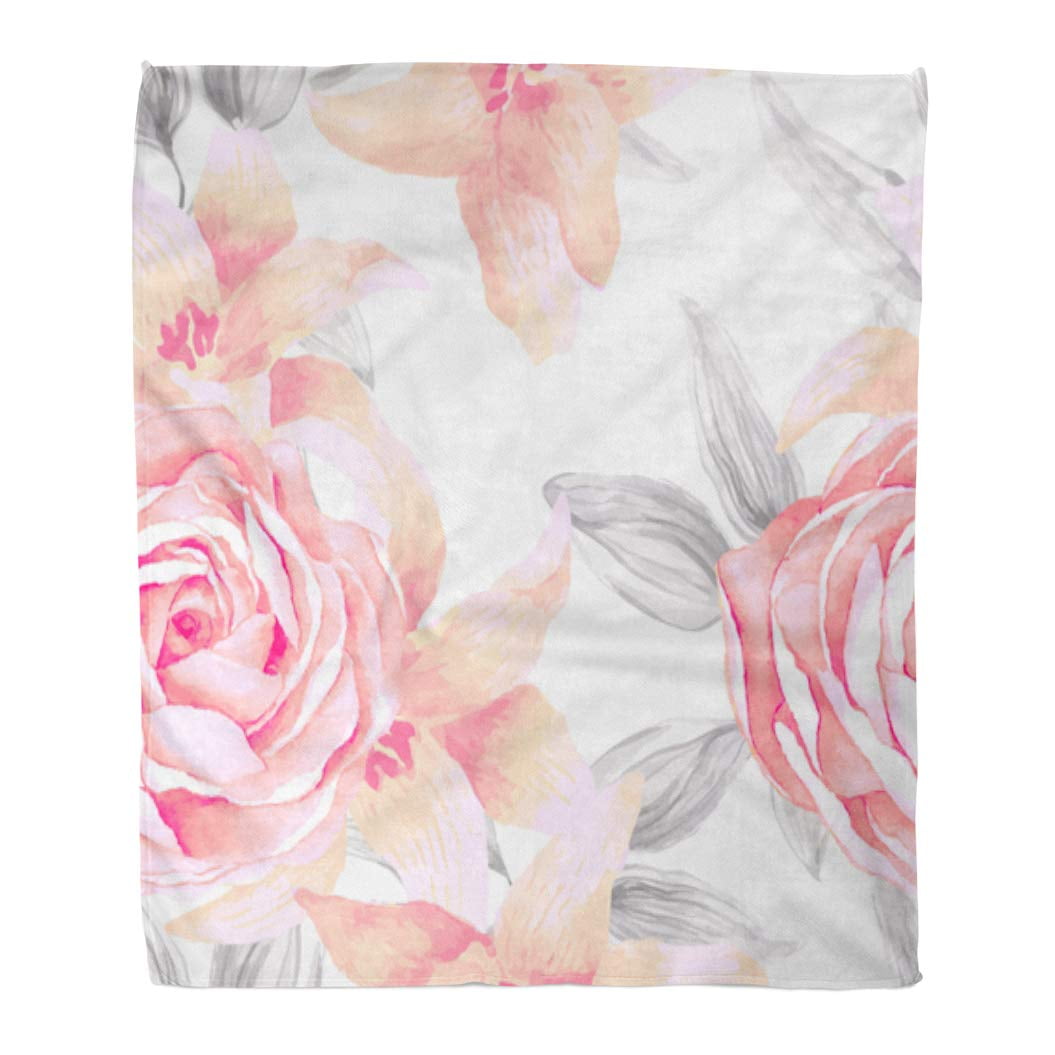Blanket Roses Flower Watercolor Throw Blankets for Bed Sofa Lightweight Soft 80 x 60 Inch