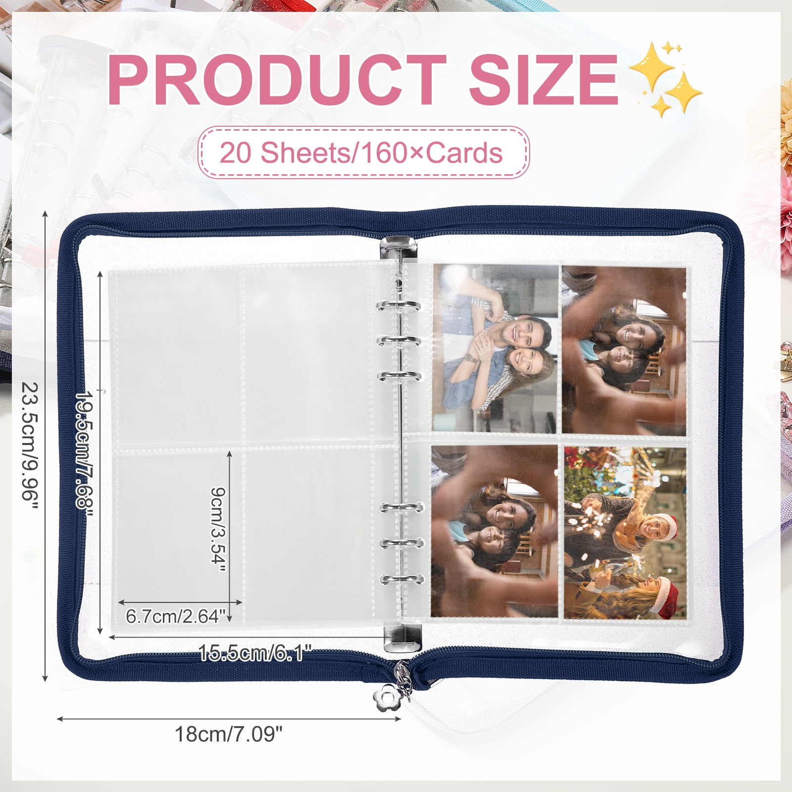 A5 Photocard Binder, 4 Photo Style Clear KPop Photocard Holder Binder Book,  Korean Kpop Photo Card Album with 25 Pcs Inner (200 Card Slots), Dark Blue