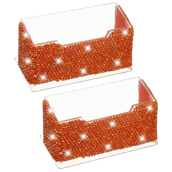 Rhinestone Business Card Holder 2Pcs Crystal Business Card Holders Bling Business Card Organizer Display Stand for Desktop Desk Office Exhibition, Light Red