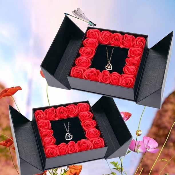 Precio de Descuento, Collar con rosa roja real preservada y corazón Te amo - Caja de regalo romántica con flores eternas para su novia, mamá, esposa, abuela en el día de San Valentín Akmoler