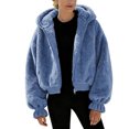 thumbnail image 2 of Dxzfnsa Women's Hooded Coat Casual Womens Fleece Fuzzy Faux Shearling Zipper Coats Warm Winter Oversized Solid Color Jackets, 2 of 8