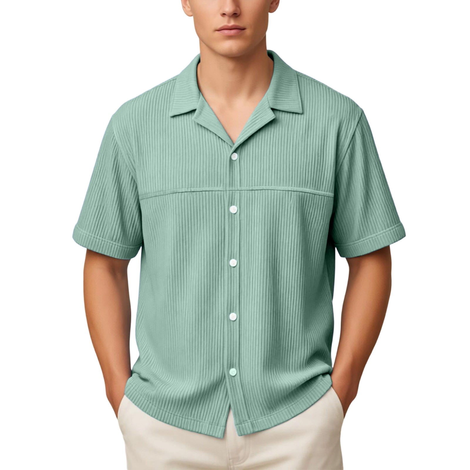 Rhuody T Shirts For Men Adult Referee Shirt V Neck Striped Sweatshirt Short Sleeved Top Charm Clothing Light Green L