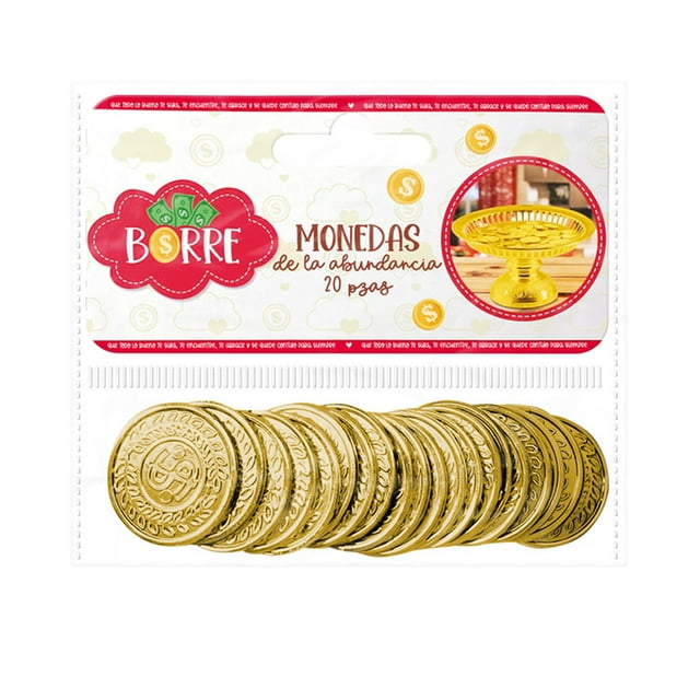 Monedas de la Abundancia Prichos Doradas de Plástico 20 Piezas por Empaque