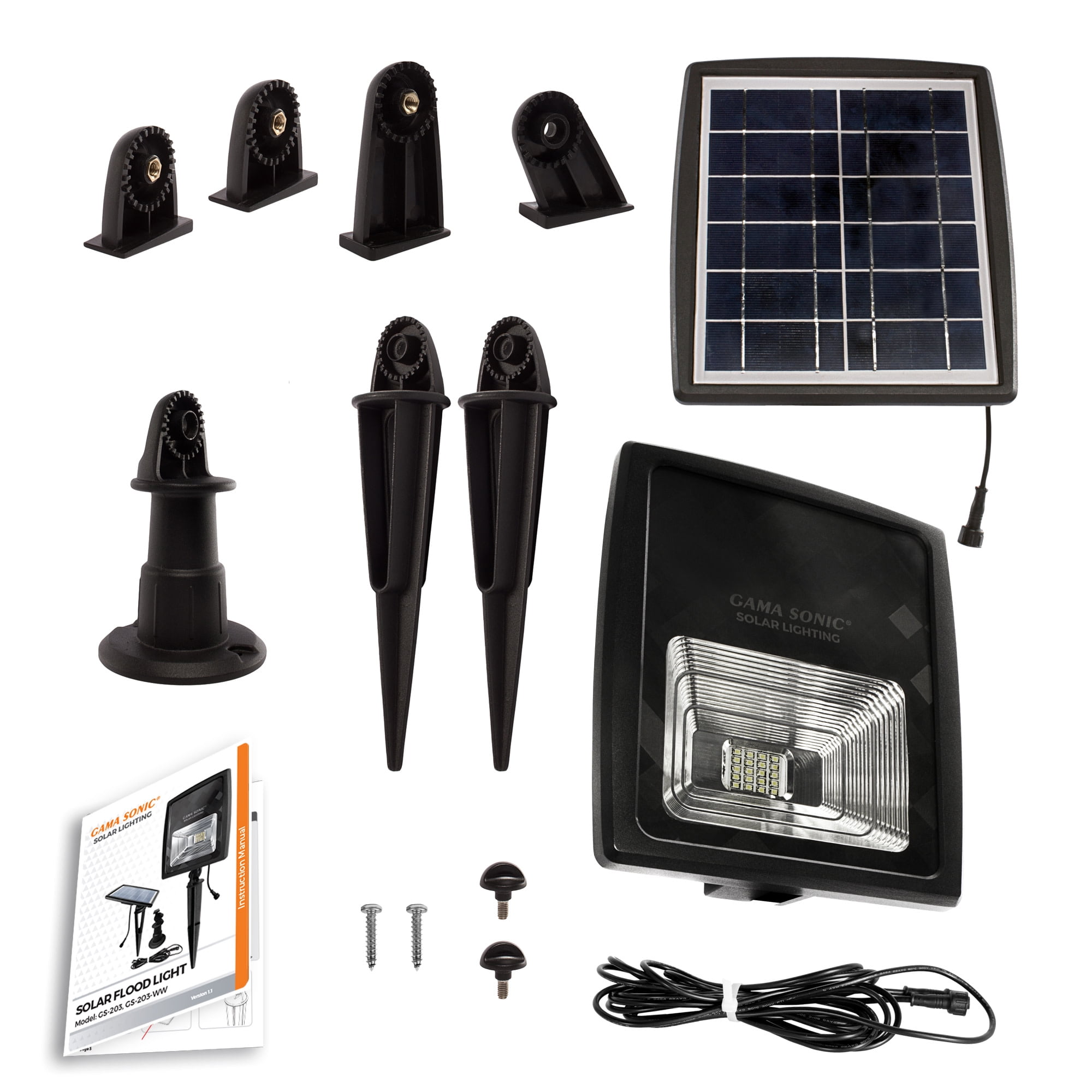 Gama Sonic Black Aluminum Solar LED Flood Light for Landscape w/ Detachable Panel 1-Pack - Warm White
