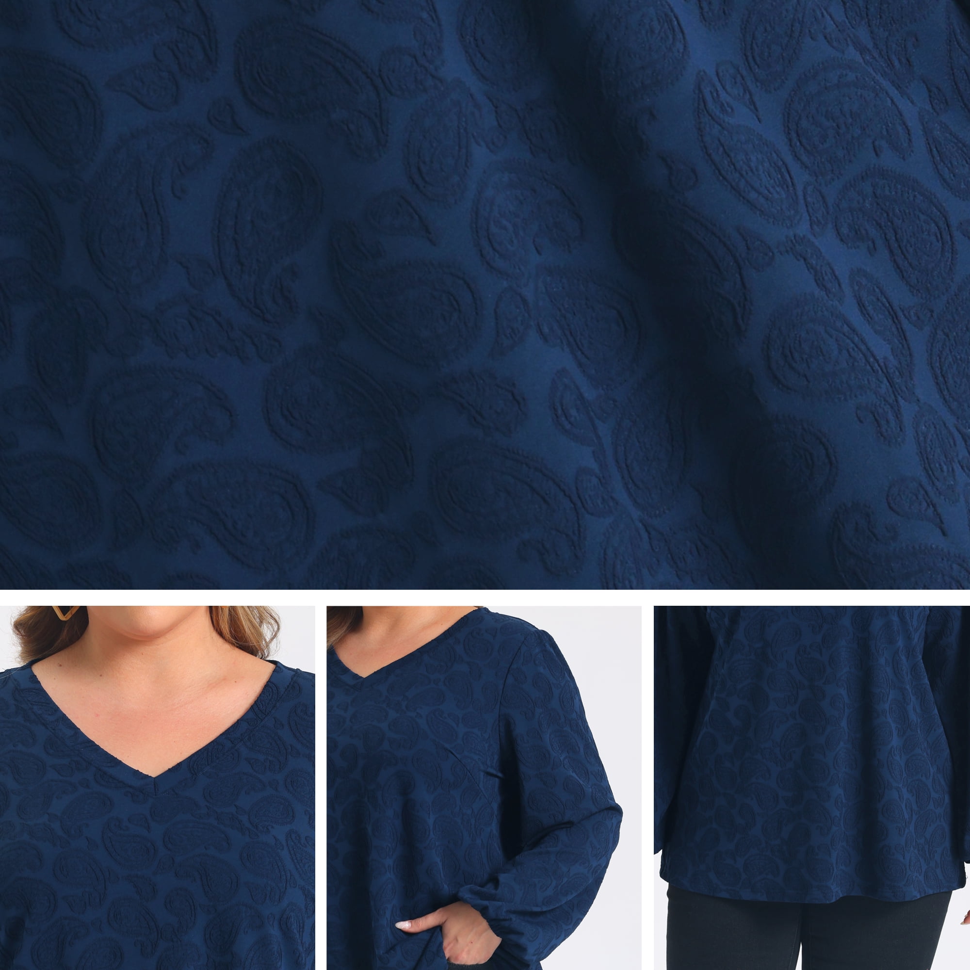 DARING DIVA Women's Plus Knit Lantern Sleeve Loose Fit Tops 3X Navy Blue