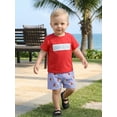 thumbnail image 4 of BemeyourBBs Toddler Baby Boys Fishing Outfit Infant Baby Boys Summer Clothes Short Sleeve Fishi Sailboat Embroidery Letters T-shirt with Pockets Striped Plaid Shorts Set, 4 of 9