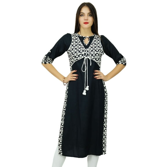 Bimba Designer Black Straight Kurti Designer Rayon Kurta With Attached Jacket