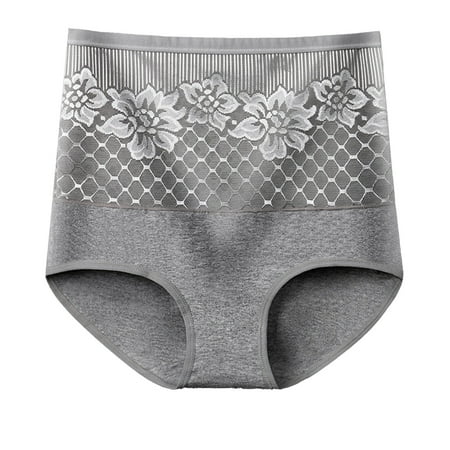 SNOWSONG Womens Underwear Clearance! Womens Plus Size High Waist Cotton Panties Tummy Lift Hip Floral Embroidery Triangles Seamless Underwear Plus Size Panties Cotton Panties for Women Gray 2XL