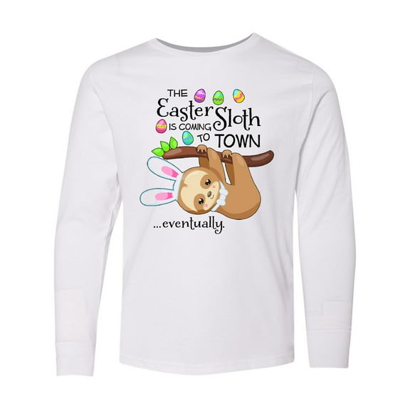 Inktastic Easter Sloth with bunny ears- funny Long Sleeve Youth T-Shirt