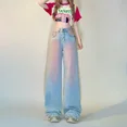 thumbnail image 4 of Pantalones vaqueros de mujer primavera 2024 nuevo estilo cintura alta corte holgado drapeado pierna recta pantalones de campana con degradado, 4 of 4