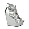 thumbnail image 2 of Nature Breeze AI48 Women Metallic Leatherette Strappy Open Toe Platform Wedge Sandal, 2 of 5
