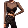 thumbnail image 3 of hirigin Women Mesh Crop Top, Long Sleeve Crew Neck Fish Net Sheer T-shirt Tops for Party Club, 3 of 9