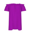 thumbnail image 4 of Qicasul Women T-Shirts for Female one-line Shoulder solid color off-shoulder ruffled edge T-shirt Purple S, 4 of 6
