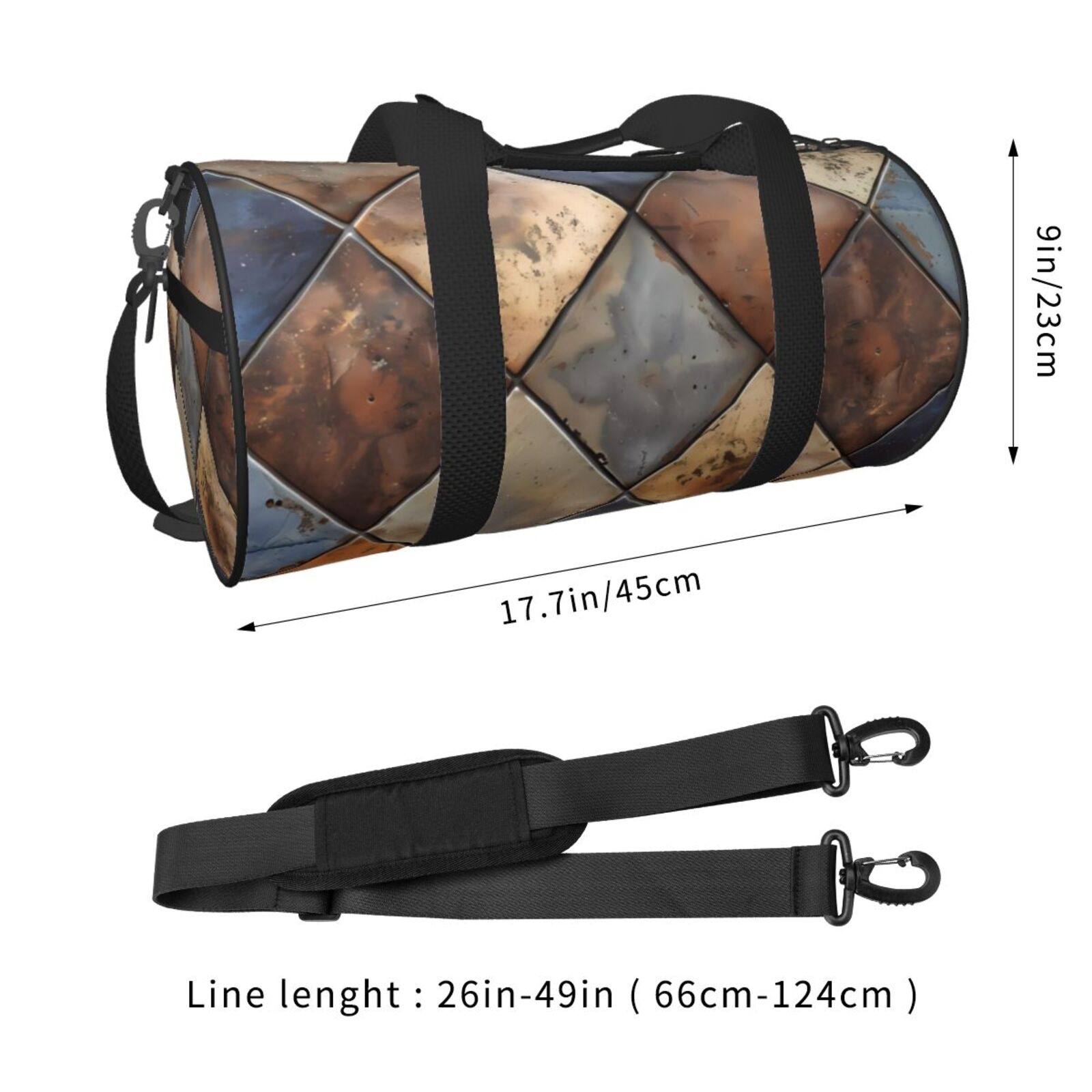 Vsdgher Rustic Tile Pattern 45L Foldable Duffel Bag, Sports Gym Bag,Overnight Bag, Portable Weekender Bag for Airplanes