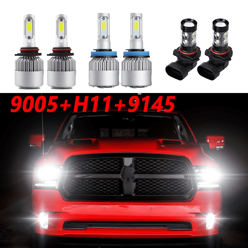 9005 H11 9145 LED Headlight+Fog Bulb for 2009-2017 Dodge Ram 1500 2500 3500 4500