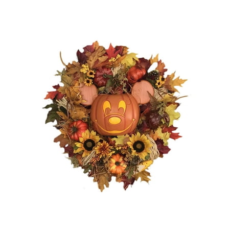 Artificial Halloween Wreath, Scary Pumpkin Mouse Sunflower Wreath for Front Door Decoration
