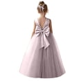 thumbnail image 5 of Elegant V-Back Satin Dress for Girls, Formal Flower Girl Gown for Wedding Birthday Party, Toddler Communion Dress with Bow Sash, 5 of 7