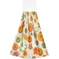 thumbnail image 2 of SKYSONIC Kitchen Towels with Hanging Loop, Colorful Pumpkins Autumn Leaves On Wooden Dish Towels for Kitchen, Absorbent Kitchen Hand Towels 2 Piece Sets, 12"x17", 2 of 6