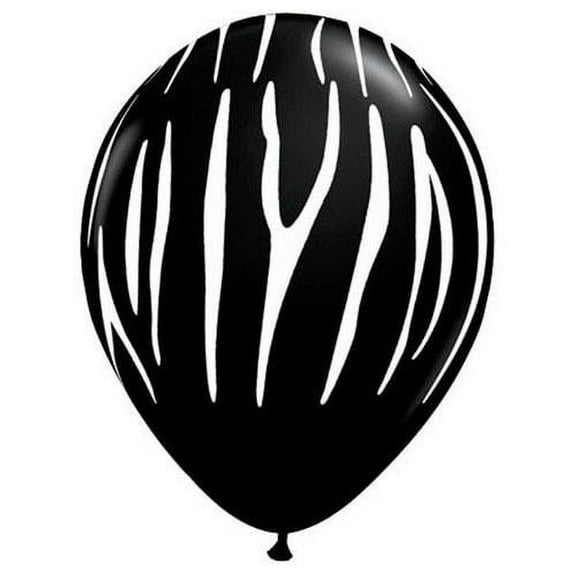 LOONBALLOON Safari-Jungle Balloons, 11″ ZEBRA STRIPES (WHITE) - ONYX BLACK
