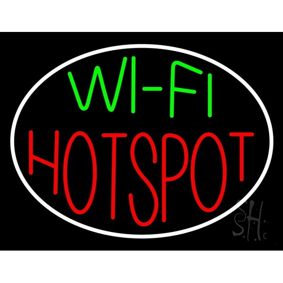 Wi Fi Hotspot 1 LED Neon Sign 15 x 19 - inches, Clear Edge Cut Acrylic Backing, with Dimmer - Bright and Premium built indoor LED Neon Sign for Computer & Electronics store decor.