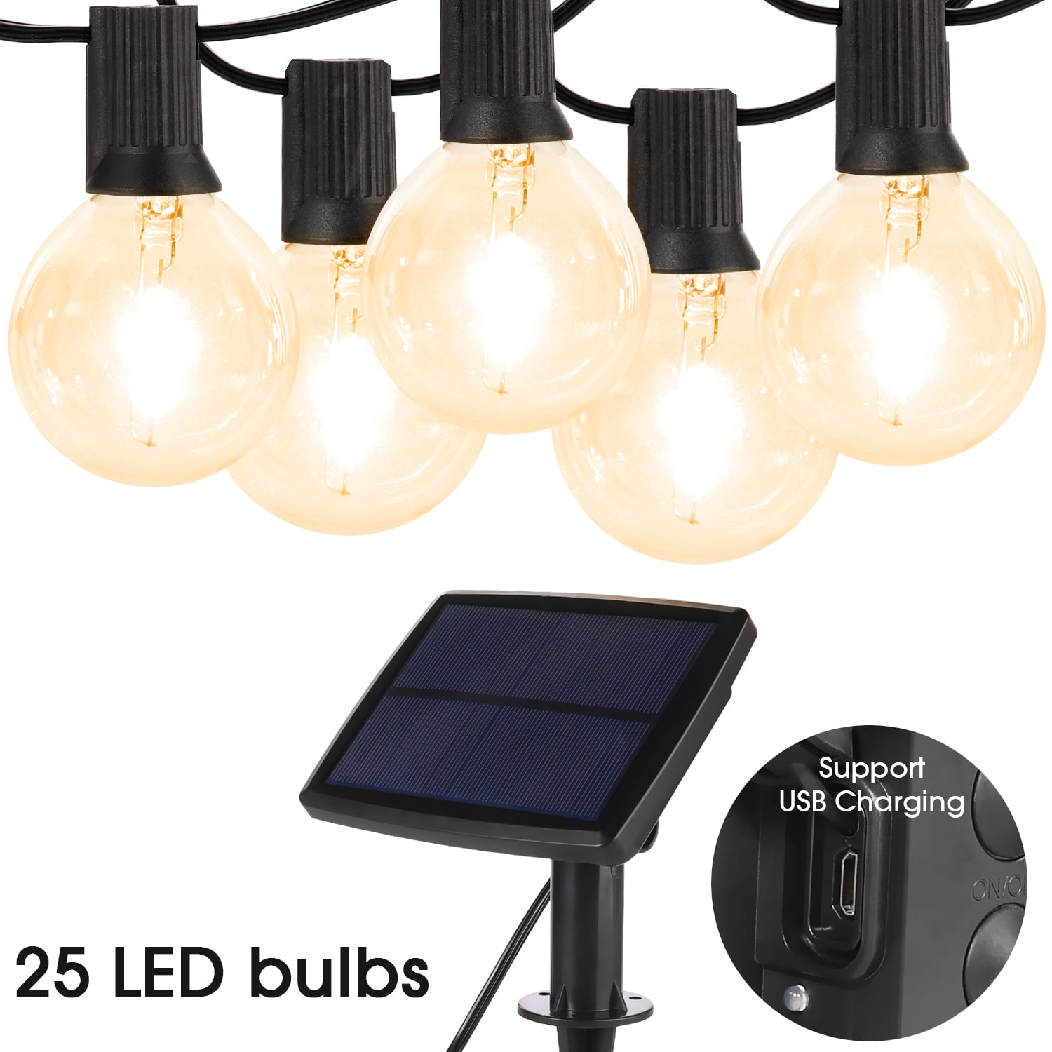 Outdoor Solar String Lights 18Ft/20Ft. Shatterproof G40 Globe Patio