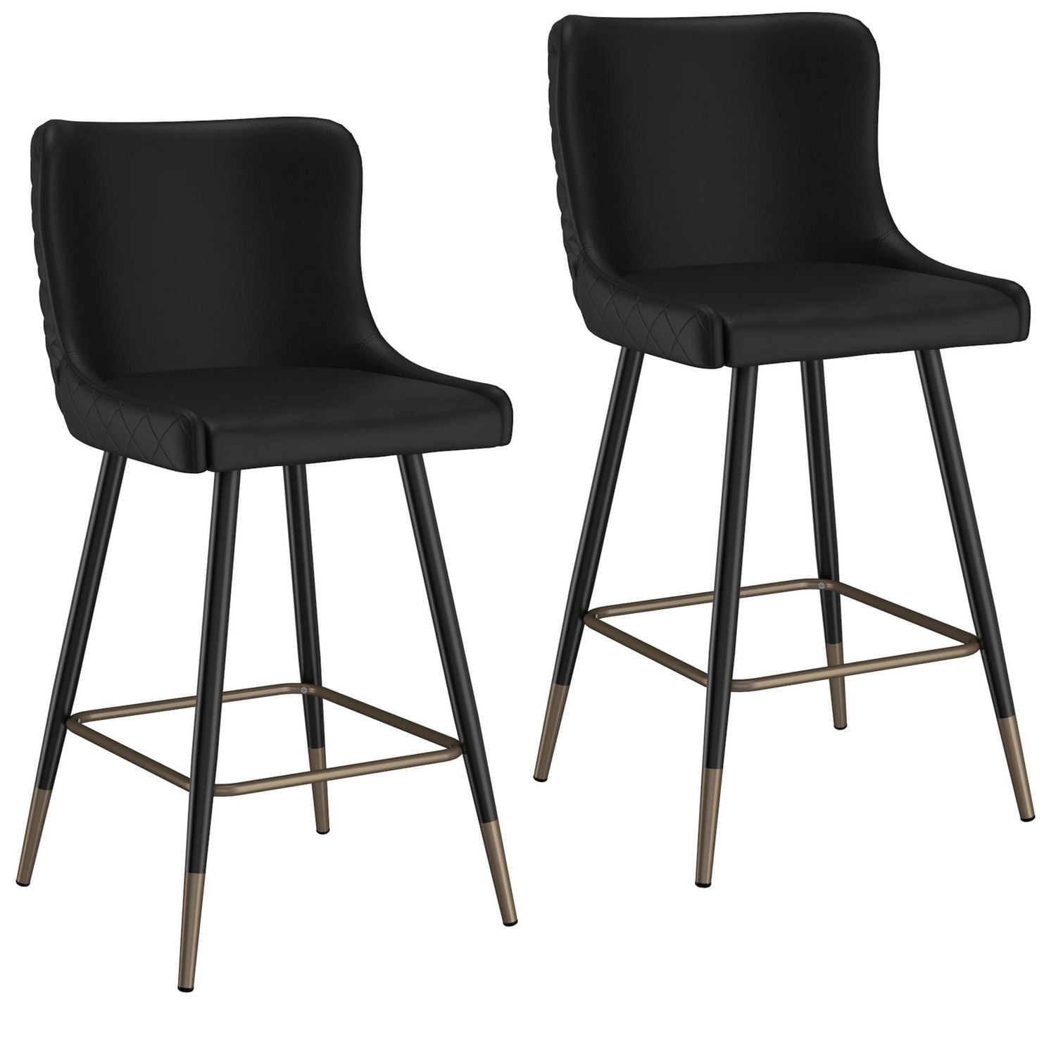 Contemporary Faux Leather and Metal 26" Counter Stool, Set of 2 - Black