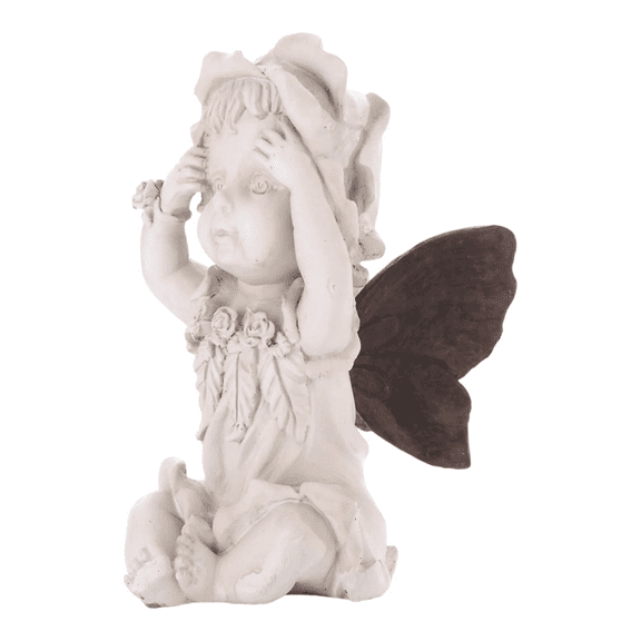 Hi-Line Gifts 9.75" Baby Fairy Hands on Her Face Outdoor Garden Statue