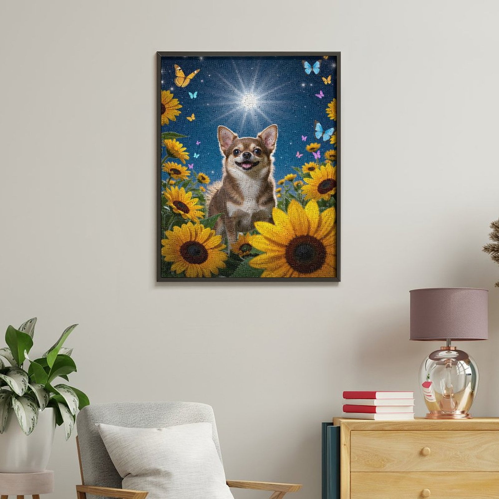 Paint by Numbers Kit for Adults, Sunflowers Chihuahua Butterflies Night Paint by Numbers, Easy Paint by Numbers Kit for Adults Beginner, DIY Adult Paint by Number Kits on Canvas, Home Decor