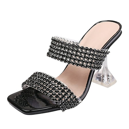 

Womens Sandals Foreign Trade Summer Fashion Cup Heel Flip Flop Women s Shoes Diamond Square Head High Heel Sandals