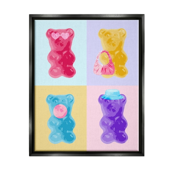 Stupell Industries Pop Style Candy Bears Abstract Painting Black Floater Framed Art Print Wall Art, 17 x 21