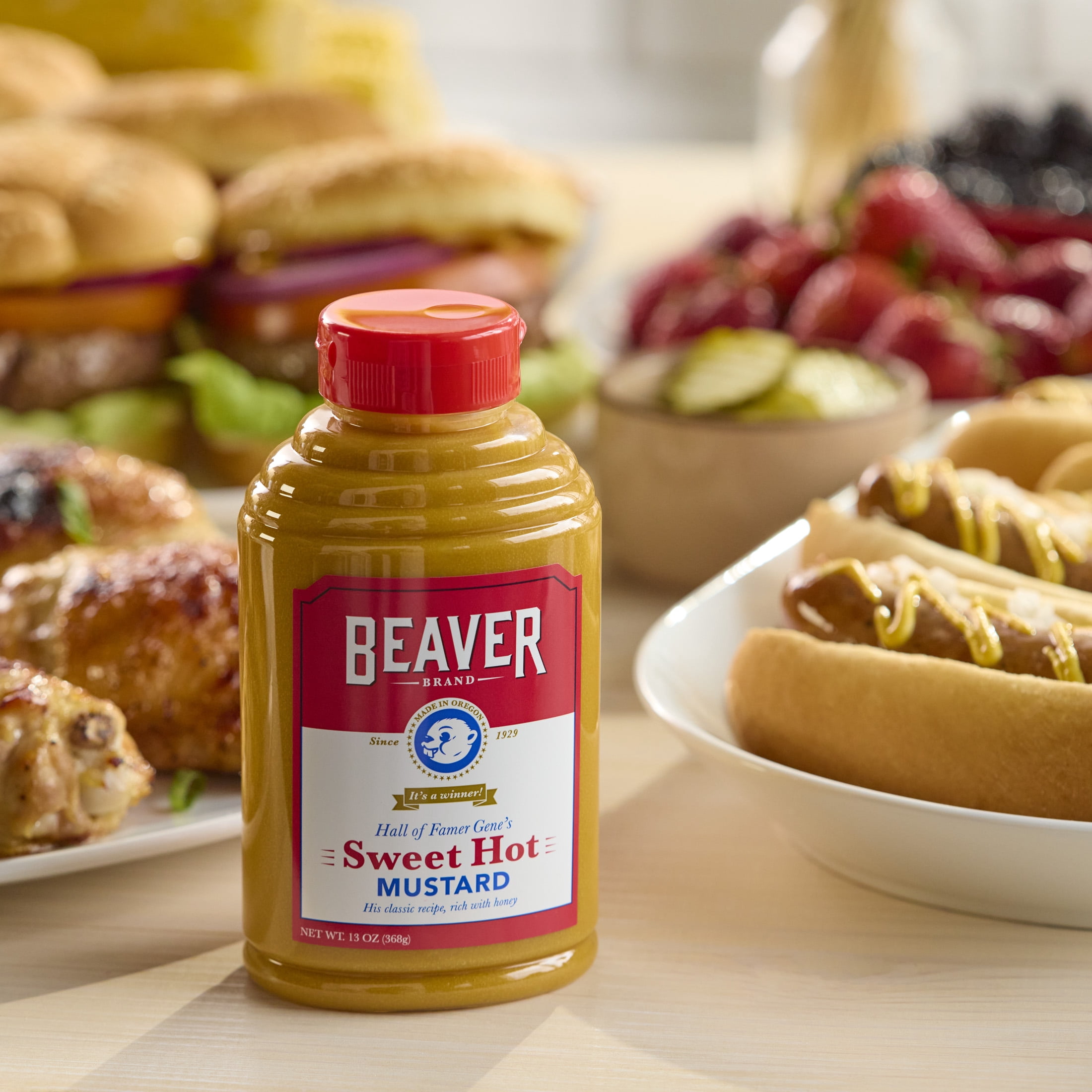 (4 pack) Beaver Brand Sweet Hot Mustard, 13 oz Bottle