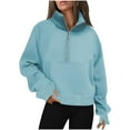 thumbnail image 2 of Antinious Womens Sweatshirts Half Zip Cropped Pullover Fleece Long Sleeve Collar Workout Tops,Fall Winter Sweatshirt for Women,Going Out Tops for Women,Blue,XL, 2 of 5