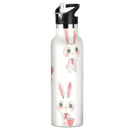 

Kids Insulated Stainless Steel Sports Water Bottle 600ml (20oz) BPA-Free Cartoon-style Rabbits