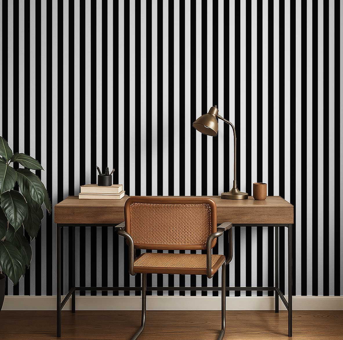 S4Sassy Self Adhesive Wallpaper, Black Vertical Stripes Wallpaper, Removable DIY Vinyl Wall Covering, Textured Peel & Stick Contact Paper for Entryway Accent Wall, Easy Home Decor Solution(25"x120")