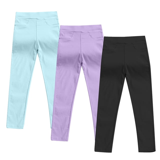 3-Pack Girl's Stretch Pencil Skinny Uniform Pants Soft Stretchy High Rise Comfy Pull-On Ankle Pants 3-10Y