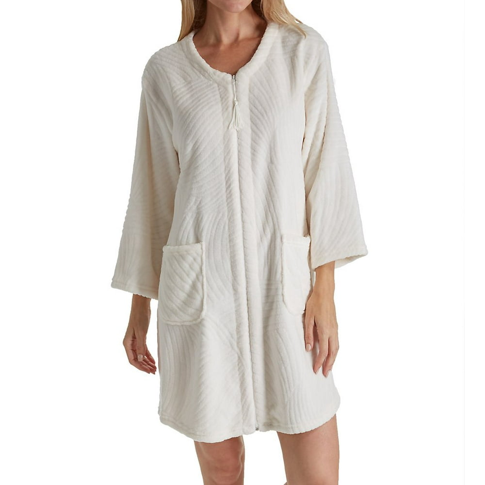 Miss Elaine - Miss Elaine 836547 Jacquard Cuddle Fleece Short Zip Robe