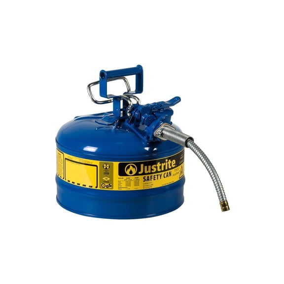 Justrite® Type II AccuFlow™ Steel Safety Can 2.5 Gal. 5/8" Metal Hose Blue 7225320