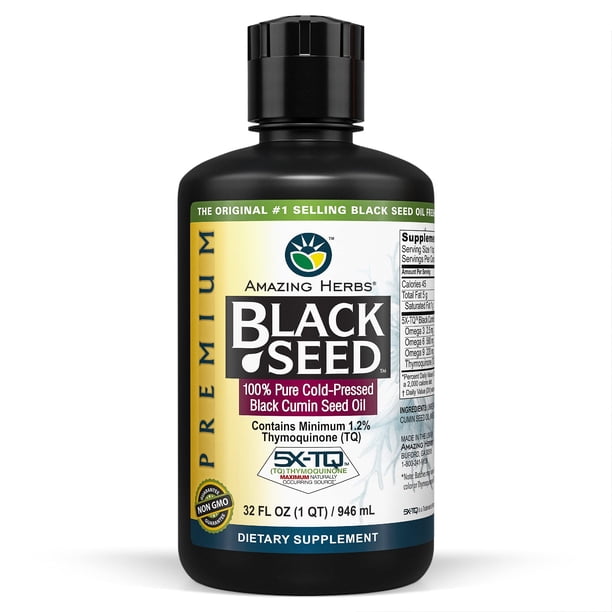 Aceite de semillas negras Amazing Herbs Premium 946 ml prensado en frío